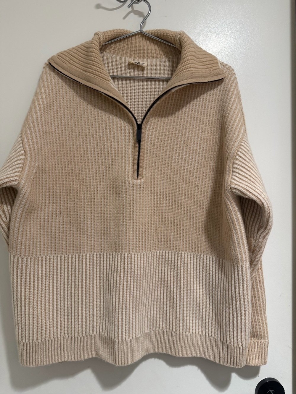 Nagnata Two-Tone Beige Half-Zip Ribbed Sweater